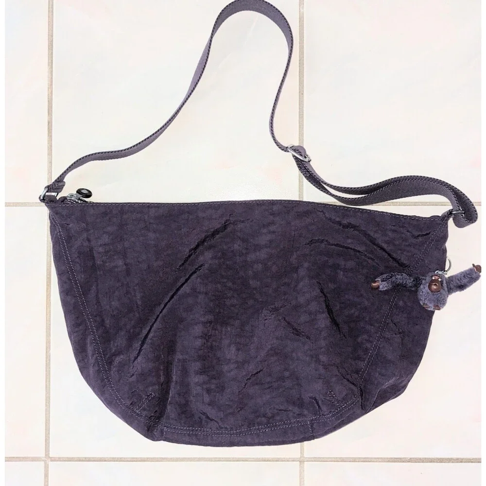 Kipling Farrah Purple Nylon Large Shoulder Bag Crossbody Hobo Slouched Handbag